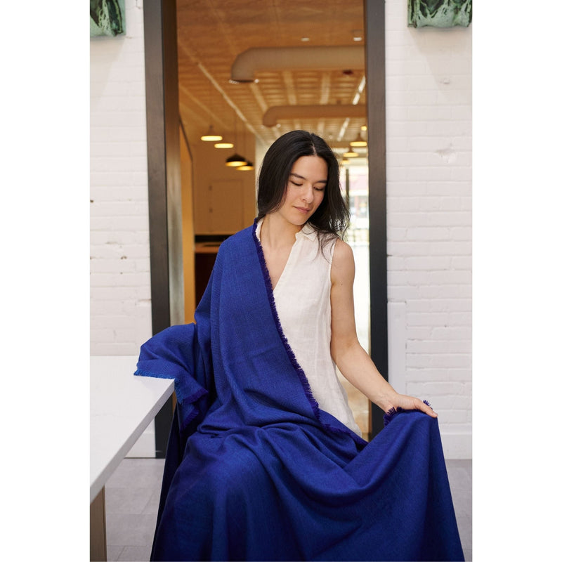 Cobalt Blue herringbone plush merino handwoven throw – One Affirmation