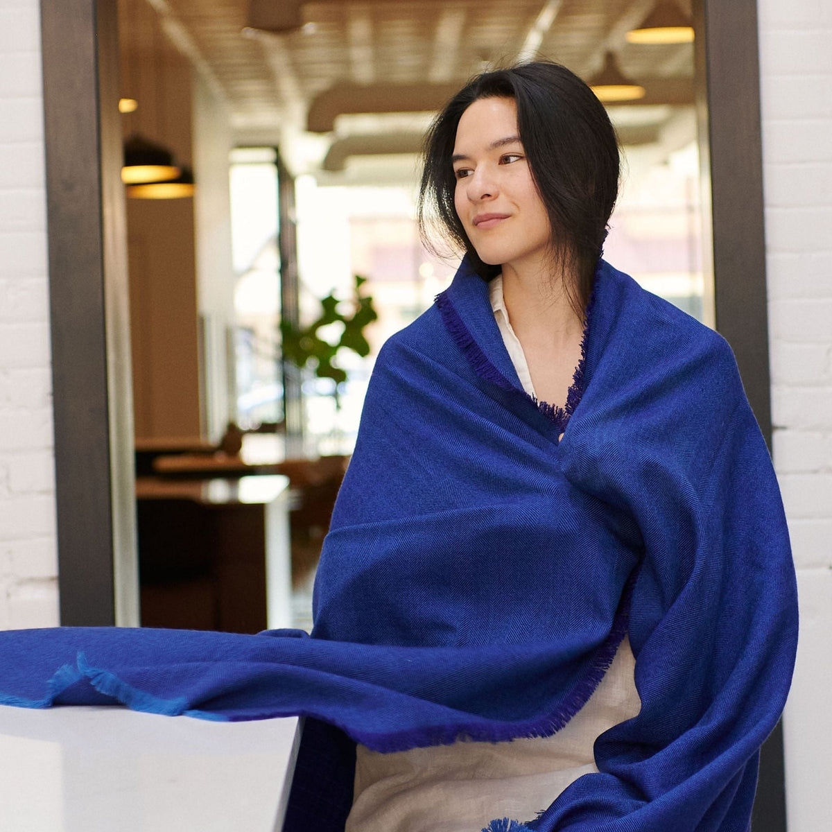 Cobalt Blue herringbone plush merino handwoven throw – One Affirmation