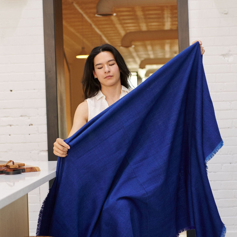 Cobalt Blue herringbone plush merino handwoven throw – One Affirmation
