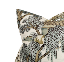 Asian Scenic Pillow Cover in Grey