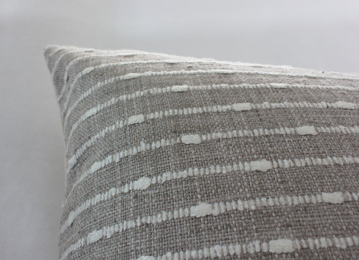 Perin neutral textured stripe pillow cover, view 7