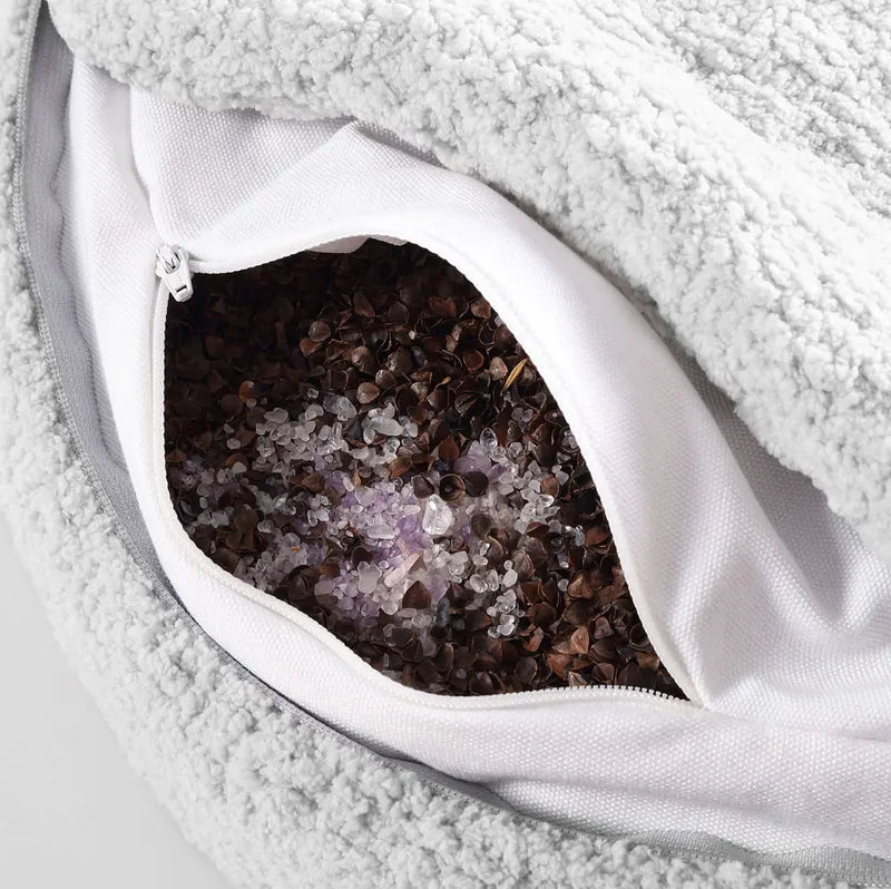 Buckwheat meditation cushion with amethyst and quartz