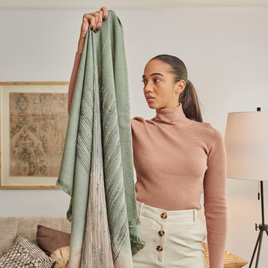 Salvia green brown merino ombre handloom throw – One Affirmation