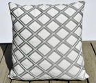 New Haven white and gray embroidered trellis pillow cover, view 2