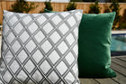 New Haven white and gray embroidered trellis pillow cover, view 3