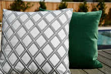 New Haven white and gray embroidered trellis pillow cover, view 3