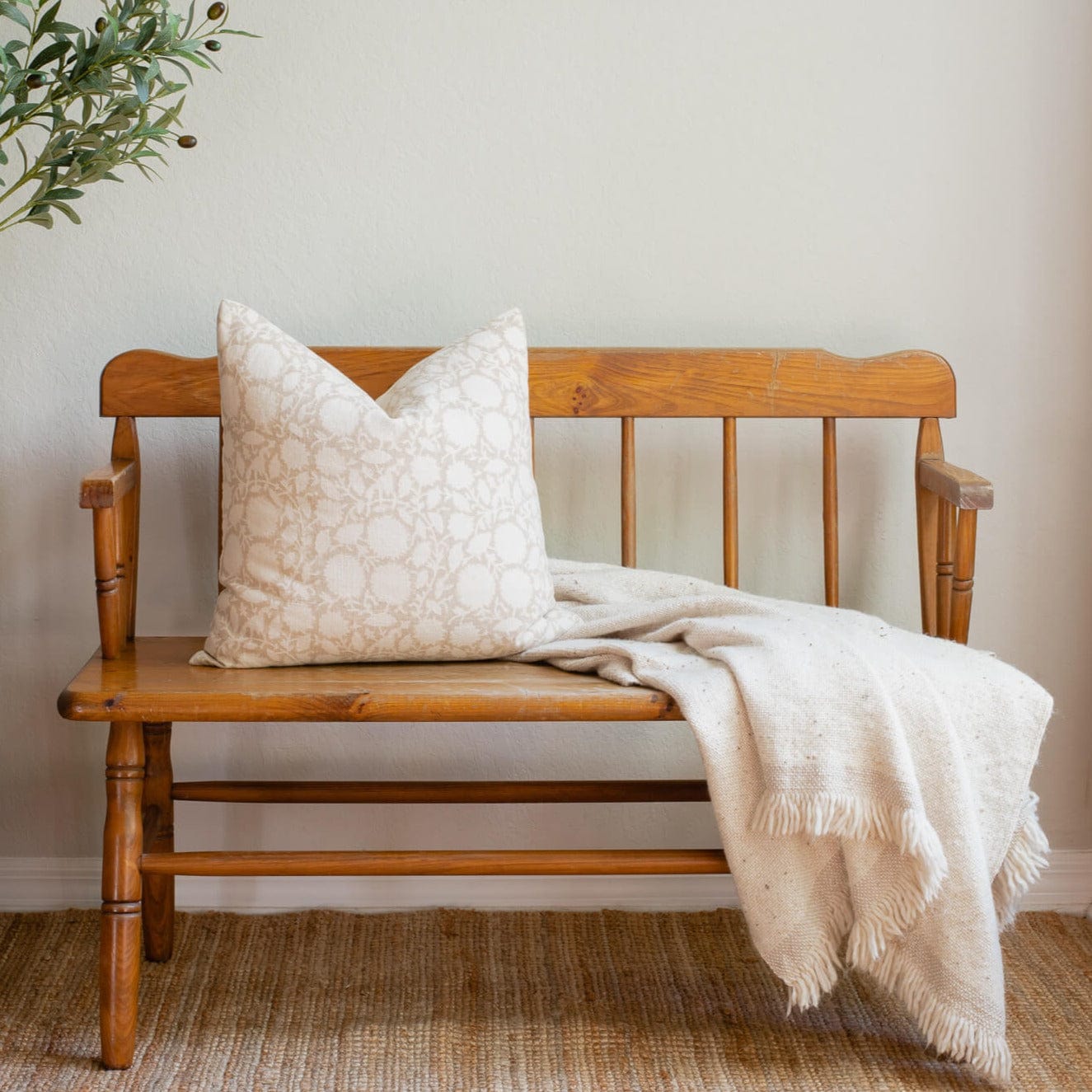Luana Floral Block Printed Pillow Cover | Beige/Brown