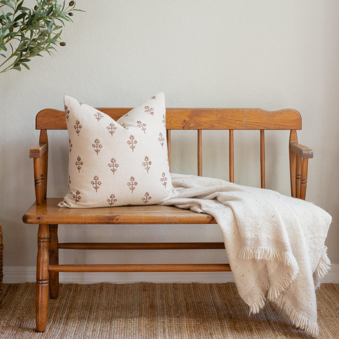Mia Floral Block Printed Pillow Cover | Brown