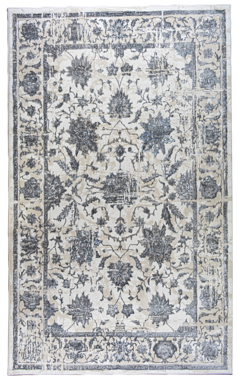 ROY's Home High&Low Area Rugs, Big Flower Vintage Lines Effect, Shiny Dark and Silver Effect