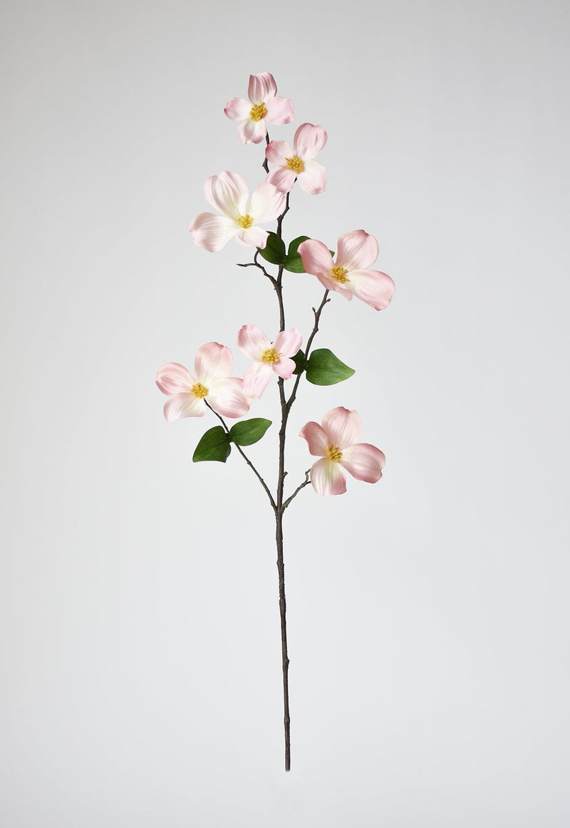 Artificial blush dogwood stem with 7 flowers and leaves