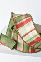 2.5" × 10 yd Red Green Tan Plaid Dupioni Silk Ribbon