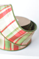 2.5" × 10 yd Red Green Tan Plaid Dupioni Silk Ribbon