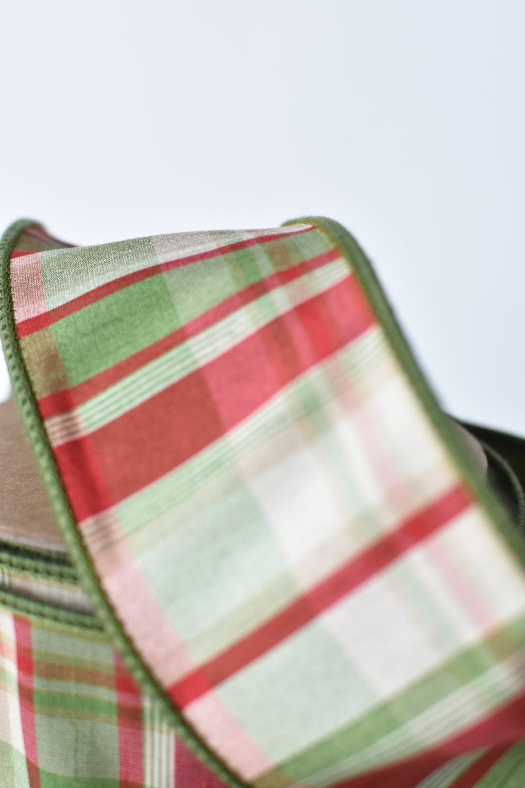 2.5" × 10 yd Red Green Tan Plaid Dupioni Silk Ribbon