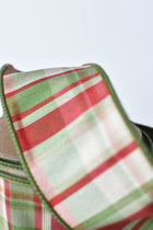 2.5" × 10 yd Red Green Tan Plaid Dupioni Silk Ribbon