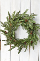 24" Faux Green Spruce Real Touch Wreath w/Faux Pinecones