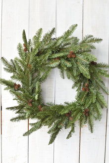 24" Faux Green Spruce Real Touch Wreath w/Faux Pinecones
