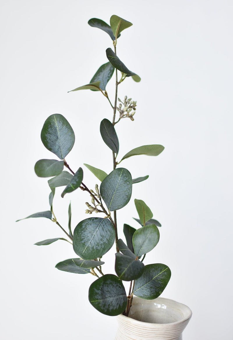 Artificial eucalyptus branch with seeded berry accents
