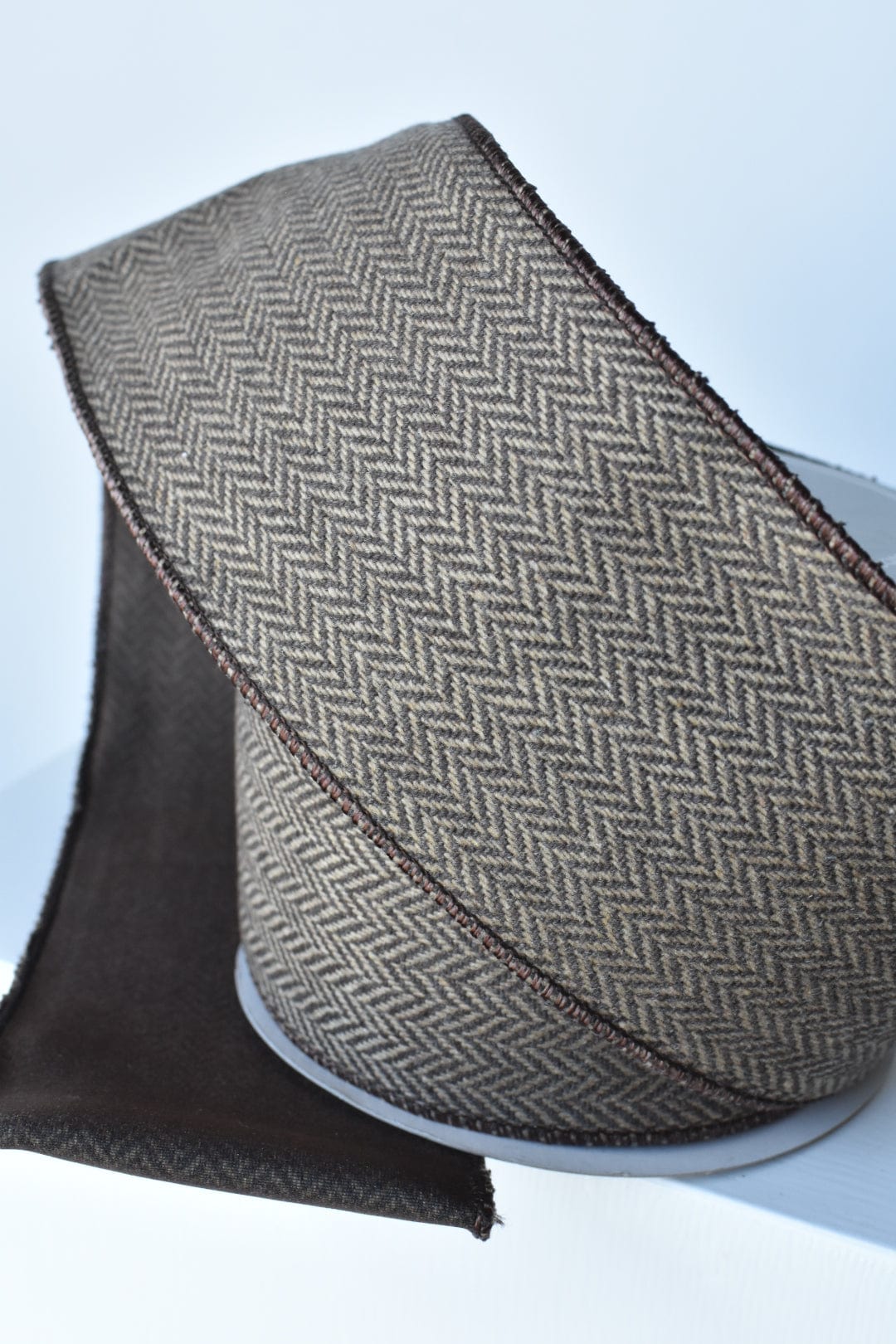 4" x 10yd Brown & Tan Woven Herringbone Ribbon