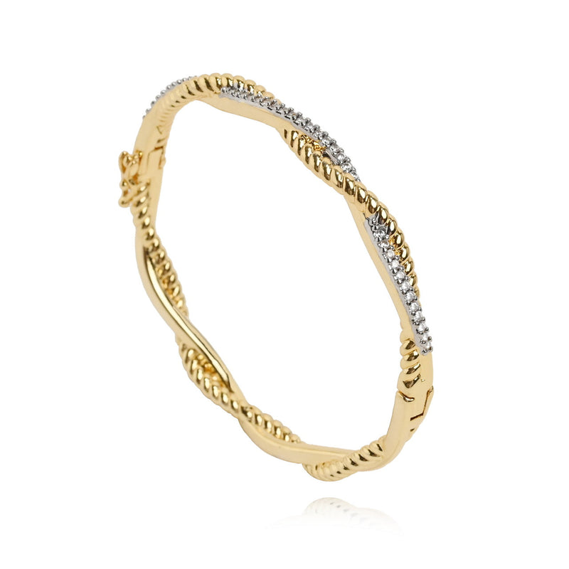 Pave Twist Bracelet in gold and silver with sparkling pave accents