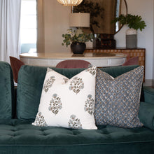 Briar Floral Block Printed Pillow Cover | Blue, Brown, Green