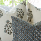 Aster Floral Block Printed Pillow Cover | Blue, Brown | Lumbar