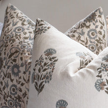 Briar Floral Block Printed Pillow Cover | Blue, Brown, Green