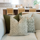 Everly Floral Block Printed Pillow Cover | Olive Green
