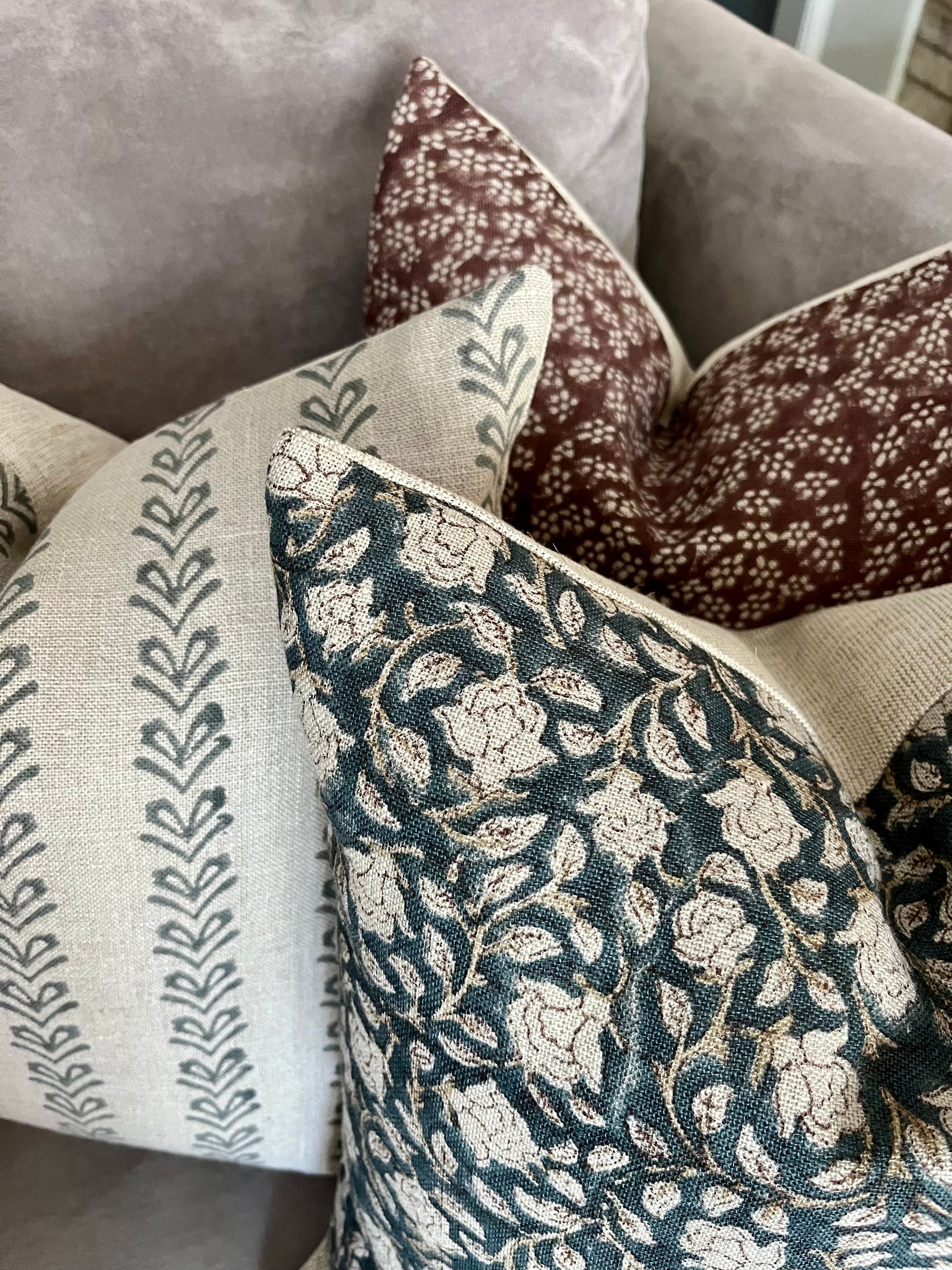 Hazel Teal Floral Print Linen Pillow Cover – view 4