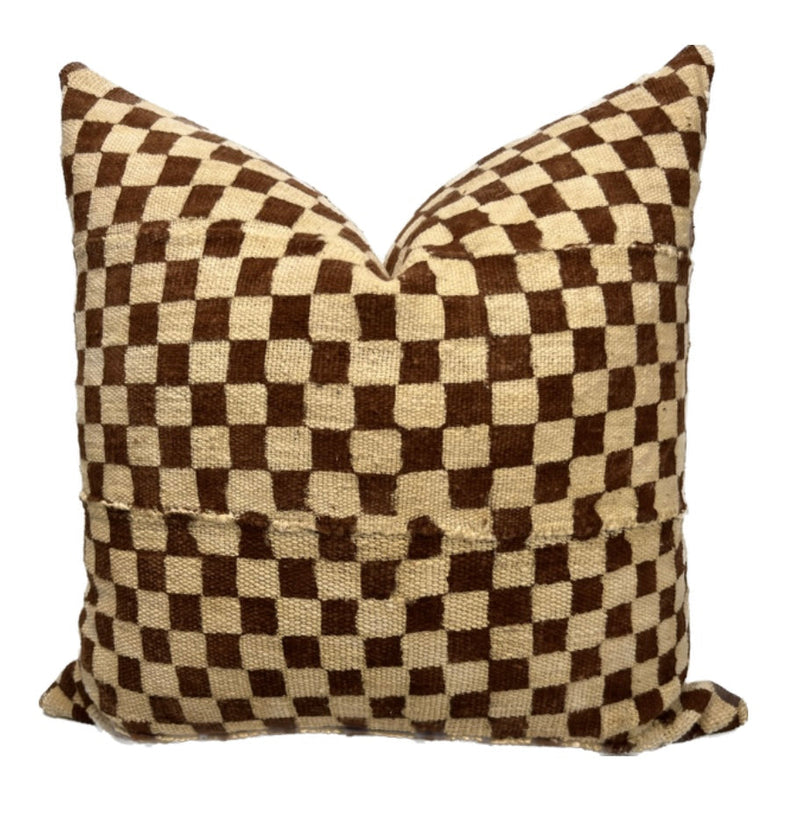 Nala Brown and Cream Checkered Mudcloth Pillow Cover