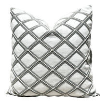 New Haven white and gray embroidered trellis pillow cover – One Affirmation