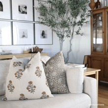 Leila olive green floral pillow styled with coordinating floral pillows