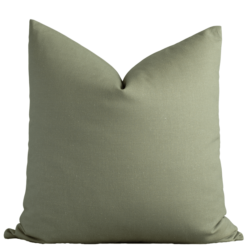 Leme olive green solid cotton pillow cover, 22x22