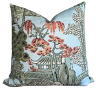 Asian Scenic Pillow Cover in Robins Egg