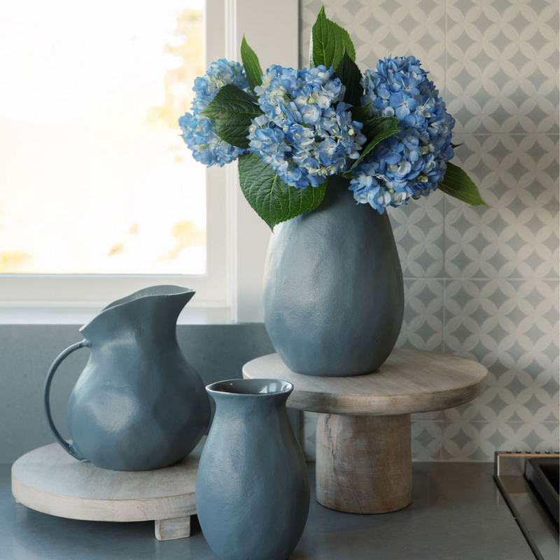 Handcrafted grey aluminum vase for flowers or dried stems