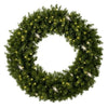 Undecorated green Christmas wreath with warm white LED lights