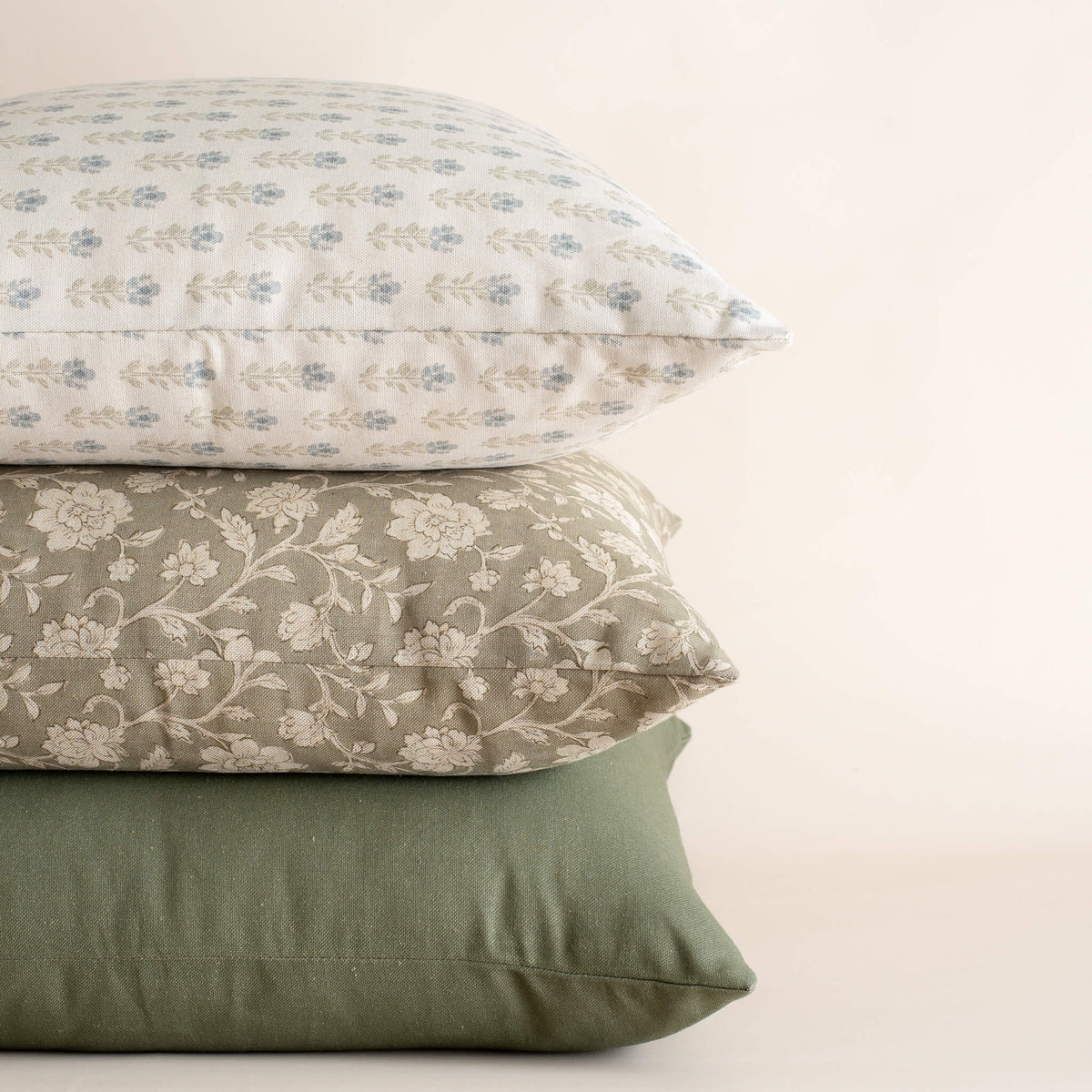 Green and neutral pillow set featuring the Esme sage floral pillow