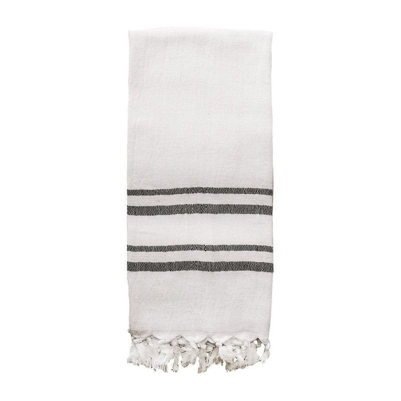 Turkish cotton + bamboo hand towel with black two-stripe design