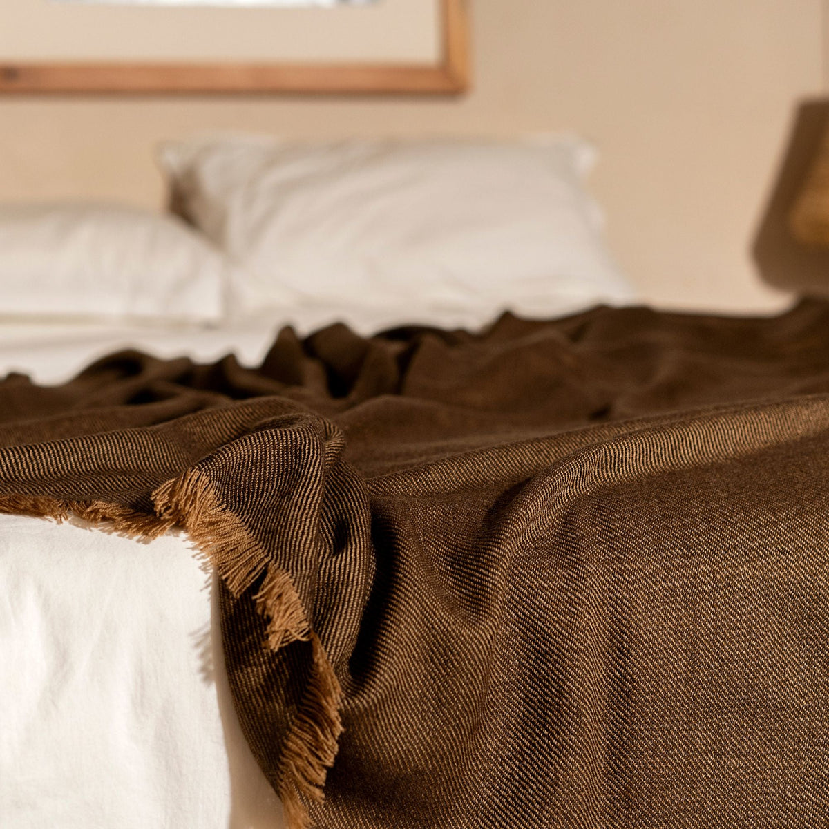 Hay Brown plush twill merino handwoven throw – One Affirmation