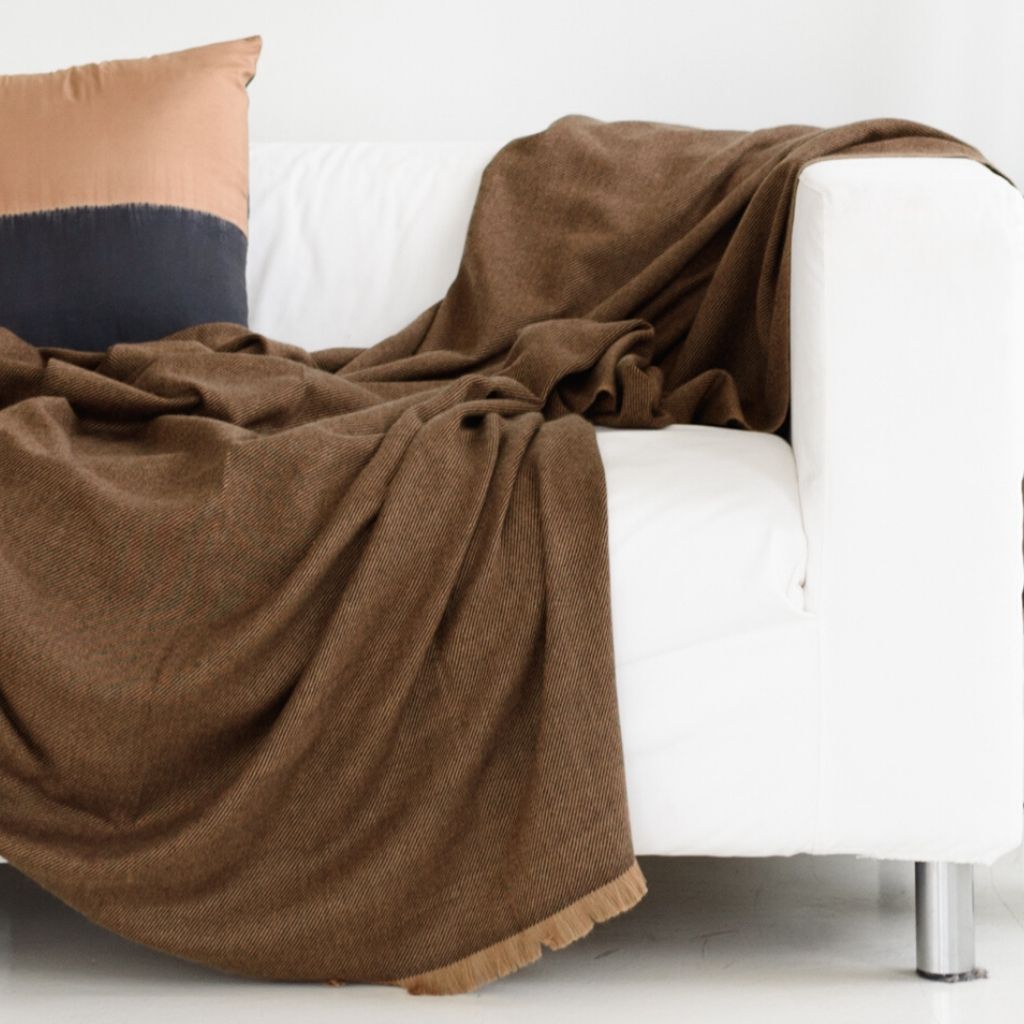 Hay Brown plush twill merino handwoven throw – One Affirmation