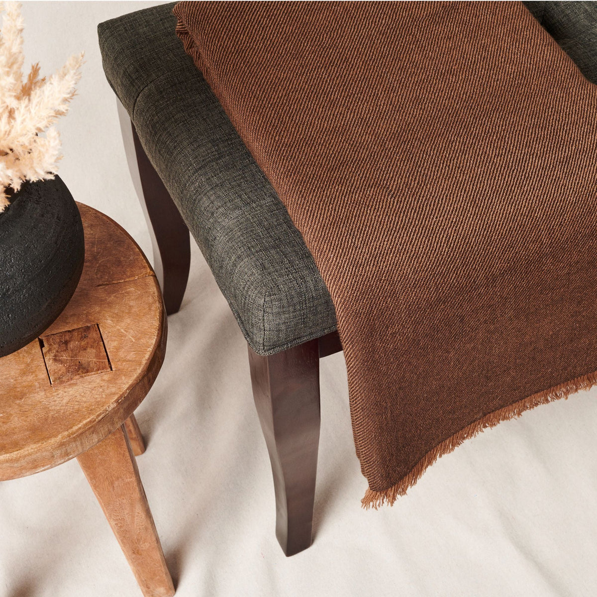 Hay Brown plush twill merino handwoven throw – One Affirmation
