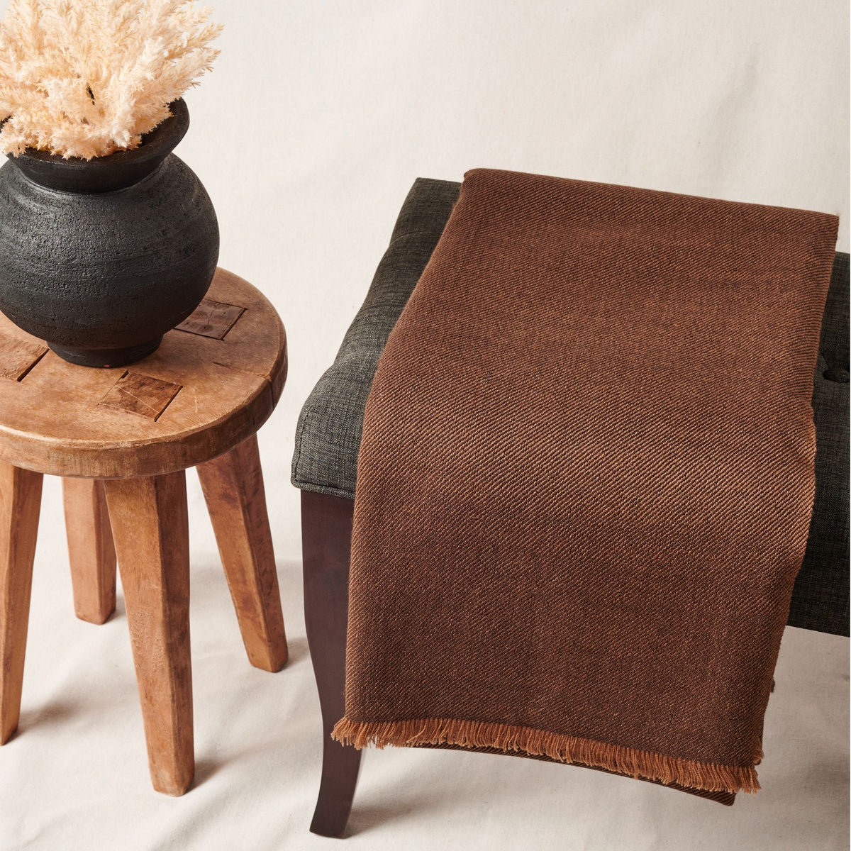 Hay Brown plush twill merino handwoven throw – One Affirmation