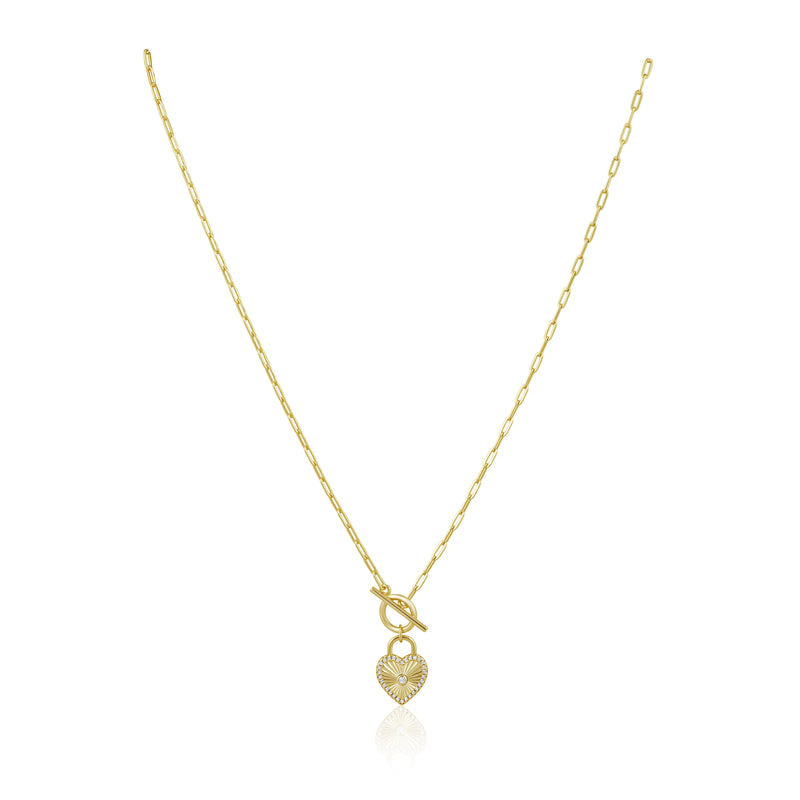 Heart Locked Toggle Necklace with gold heart pendant