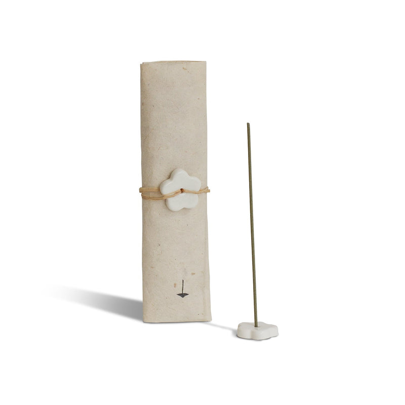 Hinoki Japanese incense stick set with ceramic holder