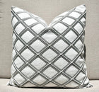 New Haven white and gray embroidered trellis pillow cover, view 5
