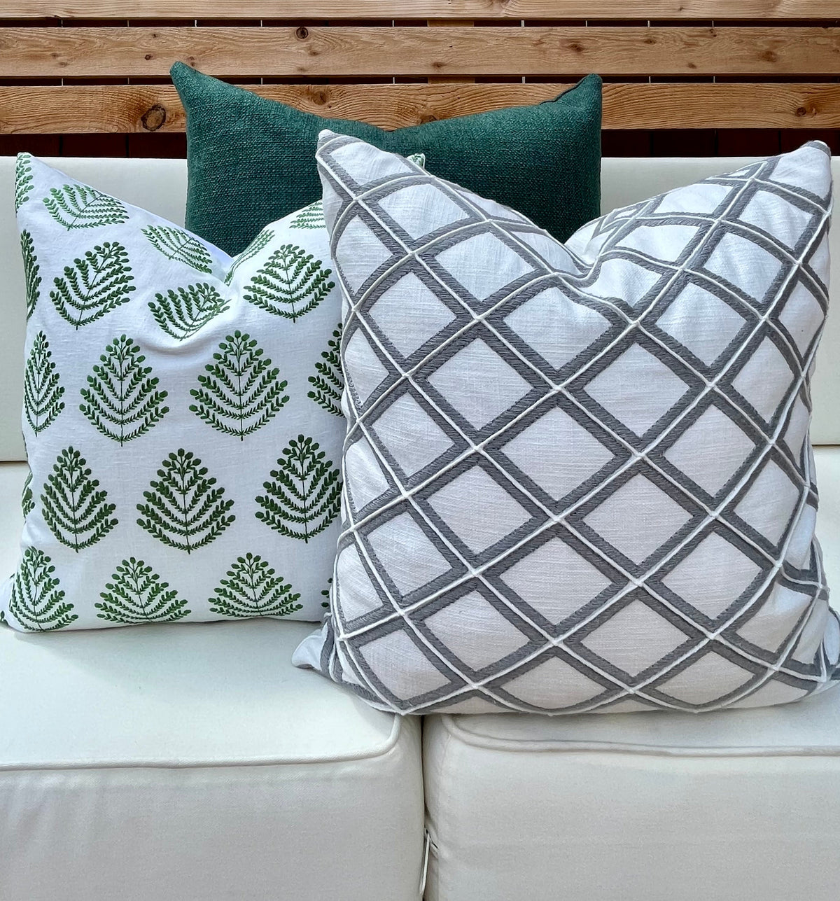 New Haven white and gray embroidered trellis pillow cover, view 6