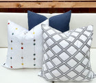 New Haven white and gray embroidered trellis pillow cover, view 9