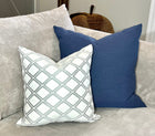 New Haven white and gray embroidered trellis pillow cover, view 10
