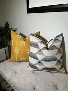 Reese blue and gold geometric pillow cover, view 3