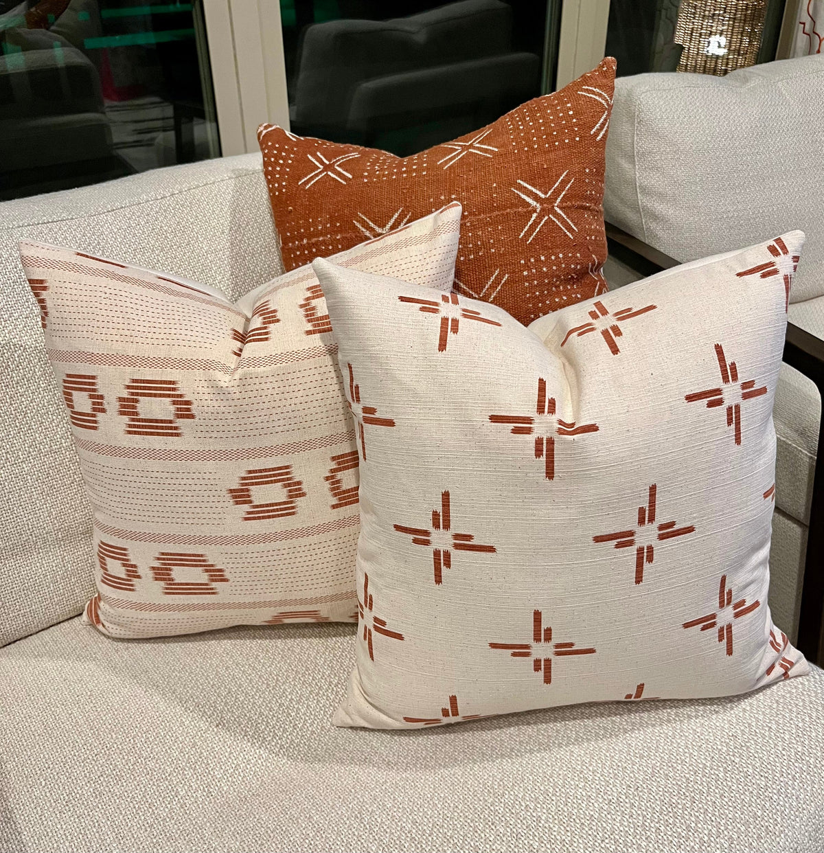 Nola Cream and Rust Double Circle Pillow Cover – view 3