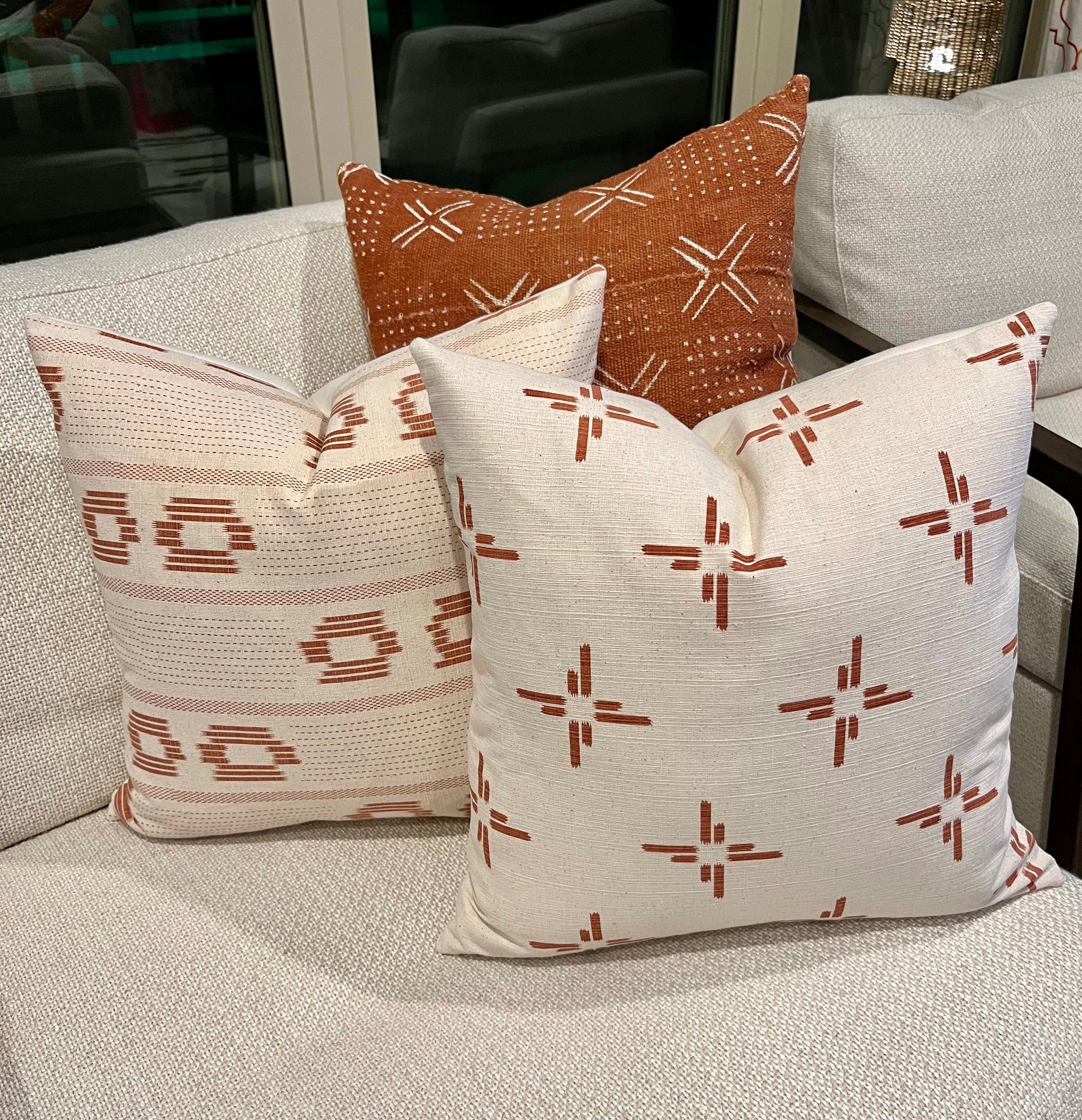 Nola Cream and Rust Double Circle Pillow Cover – view 3